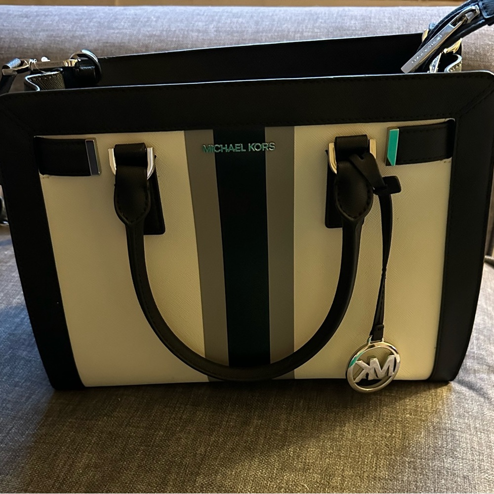 Michael Kors Center Stripe Dillion Leather Satchel Purse\Bag Medium NWT